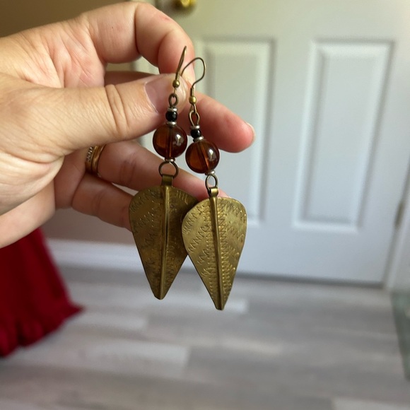 4/$50 brass Gold Leaf boho dangle Earrings 💛 - Picture 4 of 5